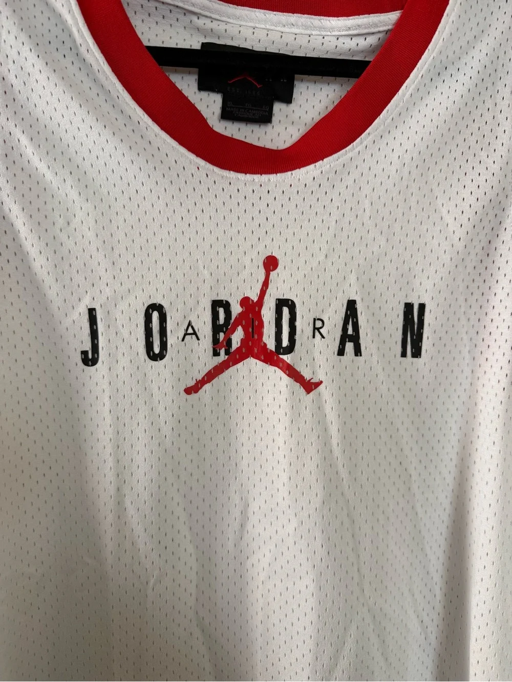 Jordan White & Red Mesh Basketball Jersey Size XL